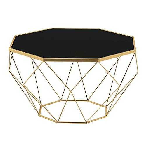 NBLD Round Coffee Table Coffee Table Octagon Glass Coffee Table Gold Modern End Table for Living Room Small Side Table Glass Durable and Sturdy Black (74×74×43cm)