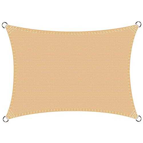 ERPENG Shade Sail 6.5x7m Rectangle Waterproof UV Block and Windproof Canopy for Patios with Fixing Kit Wear-resistance for Garden, Outdoor Facility and Activities, Beige