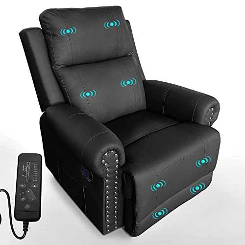 Electric Reclining armchairs for Living Room, 8 Point massage recliner sofa chair with footrest and remote for Bedroom, Hall Pu Leather (Black)