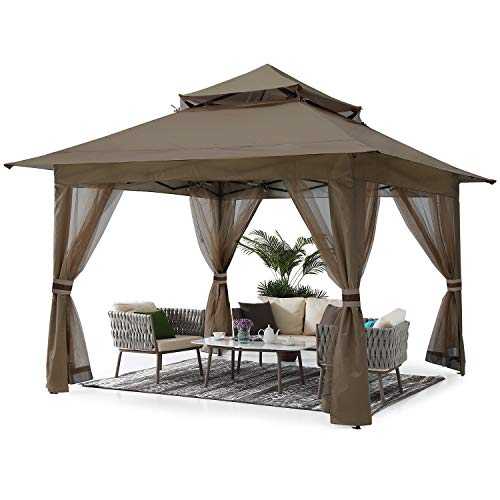 ABCCANOPY 3.6x3.6 Pop up Gazebo Tent Outdoor Canopy Shelter with Mosquito Netting (Brown)