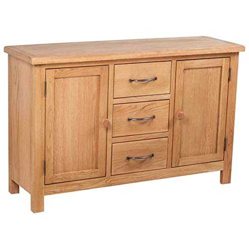 vidaXL Solid Oak Wood Sideboard with 3 Drawers Cupboard Cabinet Organiser
