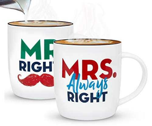 Triple Gifffted Mr Right and Mrs Always Right Coffee Mugs, Couples Gifts Set for Wedding Anniversary, Engagement, Funny Couple Valentines Day Gift for Her, Christmas, Brideת Men Women, Cups Presents