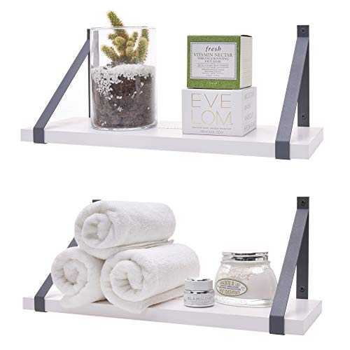 Labcosi White Floating Shelves for Bathroom, Bedroom, Living Room, Kitchen, 2-Pack Solid Wood Wall Shelf, Modern Decor