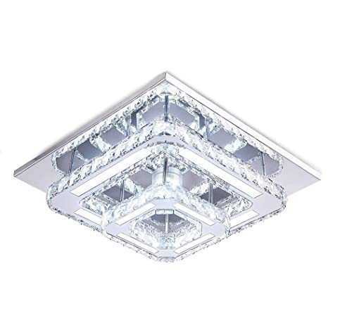 CXGLEAMING Modern Crystal Ceiling Light, 2-Square Chandelier Lamp Cool White LED Flush Mount Crystal Pendant Lighting Fixture for Bedroom Hallway Bar Kitchen Hotel Restaurant Living Room