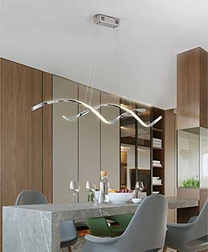 Hanging Lamp / with Remote Control LED Pendant Lamp Modern Dining Table Dimmable Ceiling Light Height Adjustable Chandelier Spiral Design Pendant Lighting, for Living Room Restaurant Kitchen (Chrome )