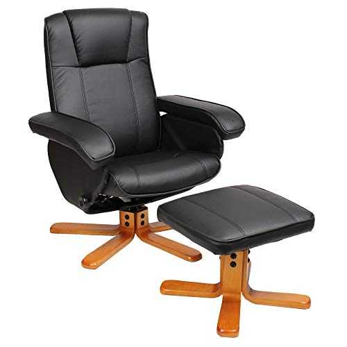 EVRE Armchair With Foot Stool & Reclining Functions Swivel Padded Faux Leather - Black