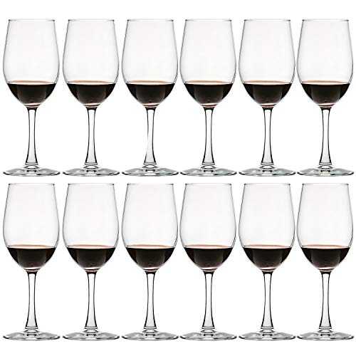 12 Ounce - Set of 12, Classic Red and White Wine Glasses Durable Wine Glasses for Home, Parties, Gifts for Birthday, Anniversary, Wedding - Clear