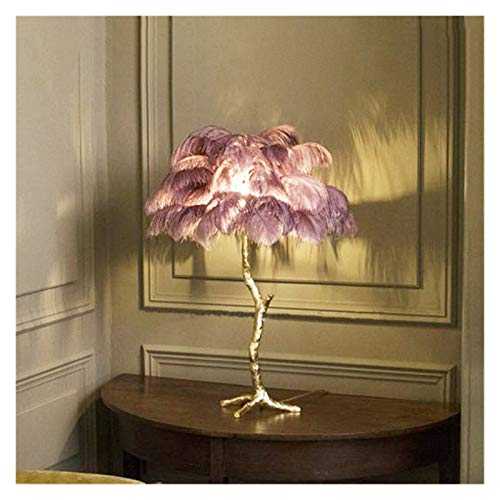 Gzjdtkj Table lamp Nordic Ostrich Feather table lamp Palm Tree Stand Light Interior Lighting home deco art bedside lamps living room table light (Lampshade Color : Custom color)