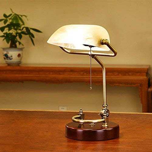 Table Desk Lamp American Style Simple Style Design, Administrative Banker's Lamp, Glass Shadow Antique Brass LED Table Lights