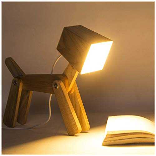 HROOME Fun Cute Wood Table Lamp Dog Design Adjustable Dimmable Bedside Touch Control 6W for Bedroom(M,Warm white 2800-3200k)