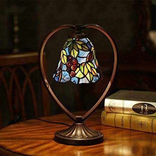 KELITINAus Style Table Lamp Grape Stained Glass Shade Desk Light Home Art Deco Book Read Bedroom Bedside Lamp,Alloy Base