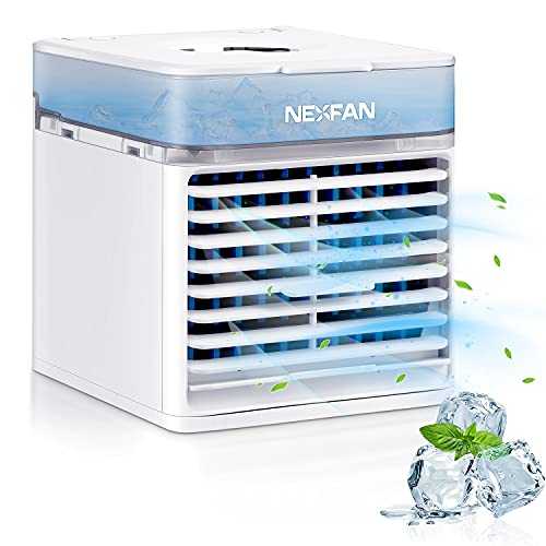 Aitsite Air Cooler, Personal Desk Air Conditioner, 3 Wind Speeds Cooling Fan with 500ML Water Tank & 7 Colors Light for Office Bedroom, Mini Humidifier Purifier