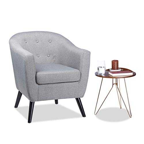 Relaxdays Grey 50s Style Armchair, Soft, Comfortable, Removable Cushion, Curved Club Chair, HxWxD: 77 x 67.5 x 65 cm