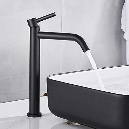 HUAHOMDY Black Bathroom Basin Mixer Taps Single Lever Single Hole Cold and Hot Water Available Counter Top Solid Brass Tall Bathroom Sink Faucet