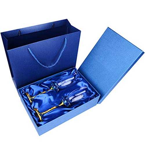 KJGHJ 2 PCS/Set Crystal Wedding Champagne Flutes Stand Metal With Enamel Creative Style Goblet Glass Wedding Birthday Gifts, Champagne Flutes (Color : A02 Blue Rose)