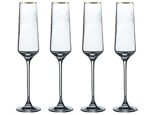 V&A The Cole Collection Fluted Champagne Glasses, Crystal Glass, 190 ml, Set of 4