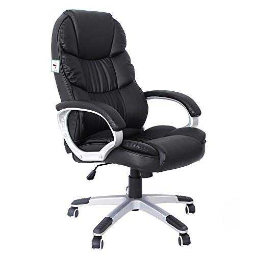 SONGMICS Office Executive Swivel Chair with 76 cm High Back Large Seat and Tilt Function Computer Chair PU Black OBG24BUK