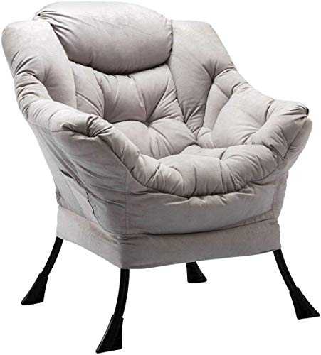 HollyHOME Lazy Chair Relax Lounge Chair with Armrests and Pocket Armchair Leisure Sofa with Modern Fabric and Steel Frame, Grey