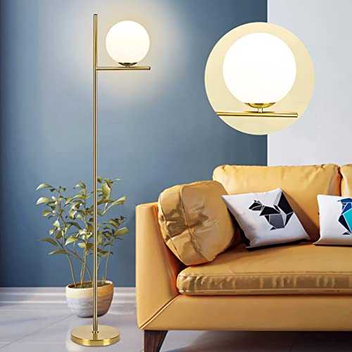 Depuley Gold LED Floor Lamp with Frosted Glass Globe，3000K Warm White, Modern Tall Pole Standing Light with E27 Holder, Reading Floor Lamps for Living Room Bedroom Office (Bulb Included)