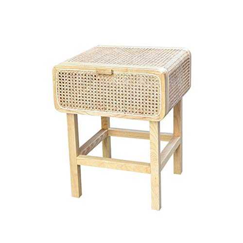 Accent Table Nightstand Bedroom Bedside Table Real Rattan Solid Wood Handmade New Chinese Coffee Table Simple Retro Small Cabinet Small Table (Color : C)