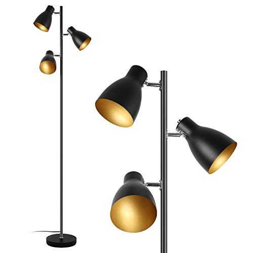 Eusamxon 3 Lights Floor lamp Rotatable for Living Room,Retro Industrial Floor lamp Black -Golden Adjustable Standing Reading Floor Lamps|E27 Socket Max. 25W*3 | 166cm
