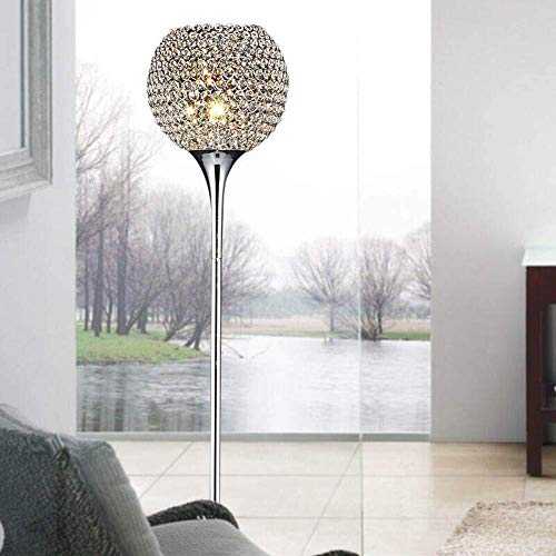 WANGIRL Led Floor Lamps for Living Room Modern Chrome Finish Silver Crystal Floor Lamp with E27 Bulb Base and Foot Switch Floor Standing Reading Lamps Tall Lamp for Bedroom