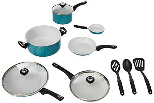 Farberware Ceramic Nonstick Cookware Pots and Pans Set, 12 Piece, Aqua