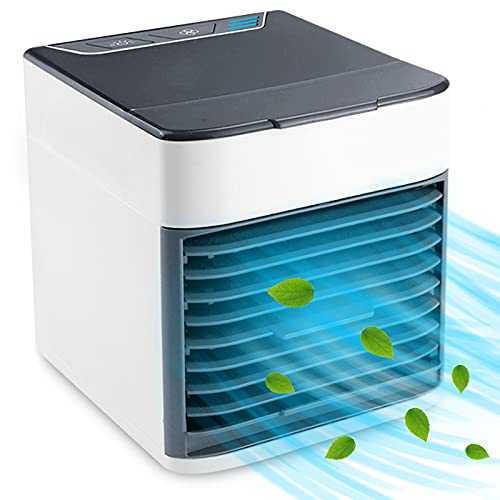 Evaporative Cooling Fan, Portable Mini Air Conditioner with Water Tank, 3 Speeds Air Cooler with Humidifier Purifier Desktop Cooling Fan, LED Night Light Personal Air Cooler for Home Office