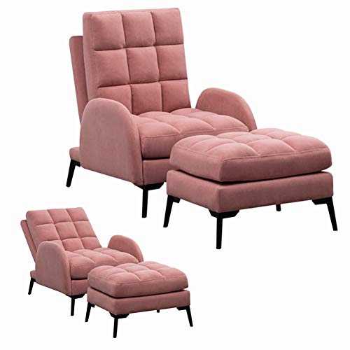 Warmiehomy Modern Recliner Chair and Footstool High Back Velvet Fabric Thick Padding Occasional Reclining Chair Lounge Armchair for Living Room Bedroom Home (Pink)