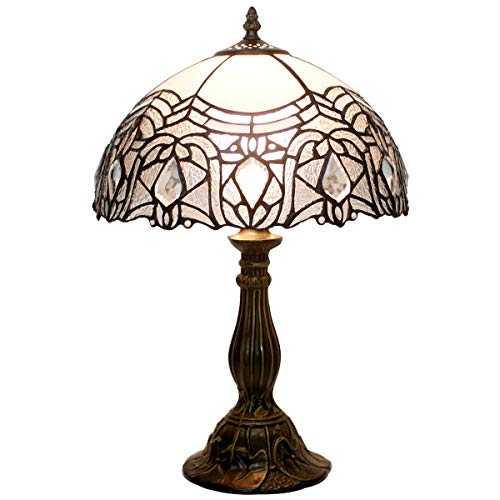 Tiffany Lamp Stained Galss Style Table Desk Lamps with Crystal Reading Light 18 Inch Tall Antique Beside Desk for Living Room Bedroom Kids Room Coffee Table Bookcase S508W WERFACTORY