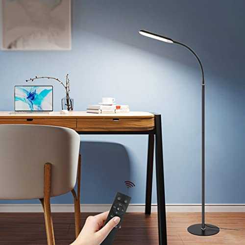 WRMING Floor Lamp LED Dimmable, Living Room Standing Lamp with Remote Control, Eye Care Reading Light with 180° Flexible Adjustable Gooseneck Floor Light for Living Room Study Reading,Black