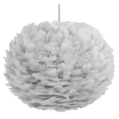 Beautify Grey Feather Easy Fit Ceiling Pendant Light Shade Contemporary Indoor Lamp for Living Room, Bedroom, Dining Room or Study, 40cm