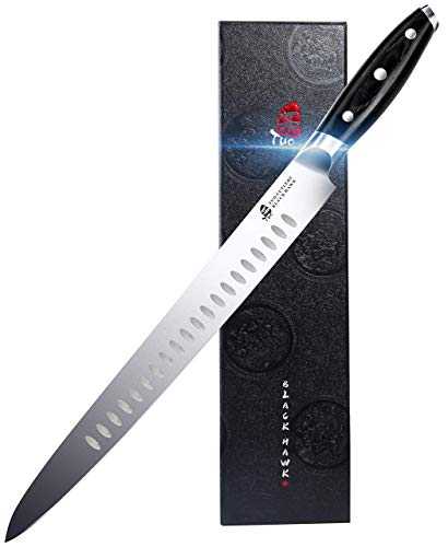 TUO Slicing Carving Knife 12 inch Long Meat Sashimi Knife Cake Knife German High Carbon Steel Kitchen Knife with Full Tang Pakkawood Handle-Black Hawk Series