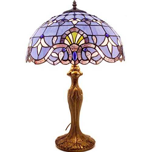 Tiffany Lamp Stained Glass Desk Lamps 24 Inch Tall Blue Purple Baroque Lavender Shade 2 Light Antique Base For Living Room Bedroom Desk Beside Coffee Table Dresser Set S003C WERFACTORY