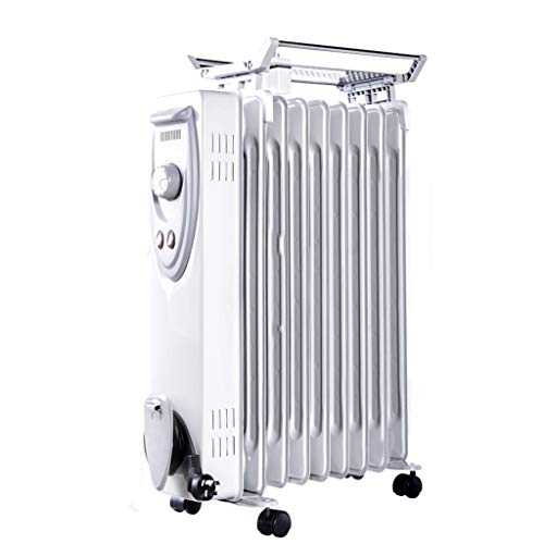 Heaters NAUY@ Household oil-filled radiator knob switch, portable mobile design, 1500w heat wave radiant, with drying rack (color: white) Space (Size : 9 heat sinks)