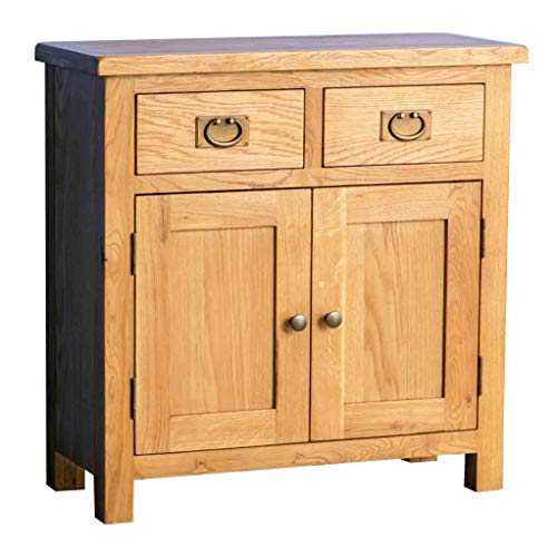 RoselandFurniture Surrey Oak Mini Sideboard Storage Cabinet with Drawers | Traditional Rustic Waxed Small Solid Wood Cupboard with Shelf for Dining Room, Living Room or Hallway, Fully Assembled