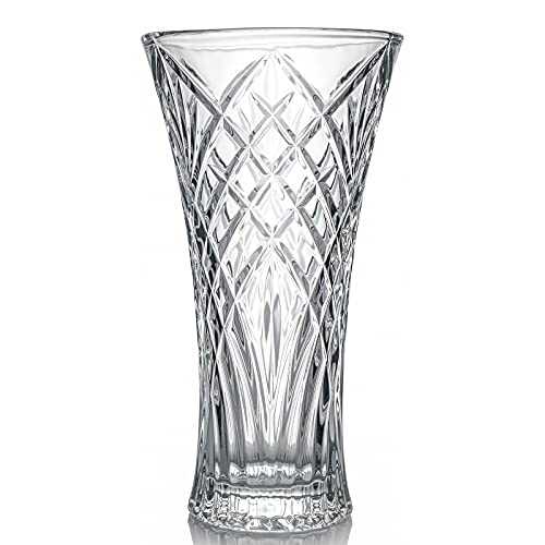 Glass Vase, 30cm Tall Crystal Flower Vase Lead-free Large Flared Table Vase for Flowers Floral Arrangement