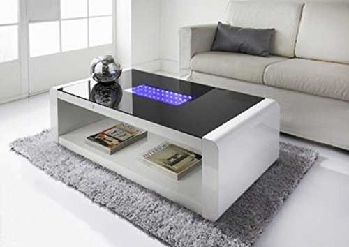 LED Coffee Table White High Gloss with Black Glass