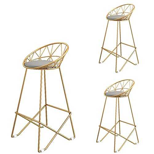 VERDELZ Gold High Stool Wrought Iron Bar Stool, Hollow Backrest, Stylish Pedal Design, Suitable For Cafe Home Decoration