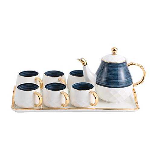 ZQJKL 8-piece Tea Set for Adults Porcelain Coffee Tea Cups Sets, 6 Cups, Teapot, Serving Tray for Afternoon Tea and Coffee