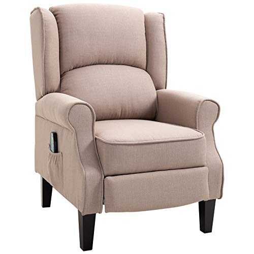 HOMCOM Heated Massage Reclining Armchair Thick Sponge Padded Linen Upholstery Metal Wood Frame Home Luxury Relaxation Beige