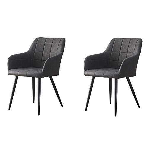 OFCASA Set of 2 Accent Tub Chairs Grey Faux Leather Occasional Upholstered Seat with Armrests Sofa Armchair for Living Room Reception Office