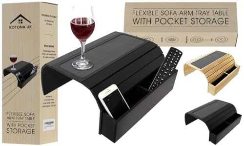 Kotona UK Flexible Sofa Arm Tray Table, Wooden With Storage Pockets