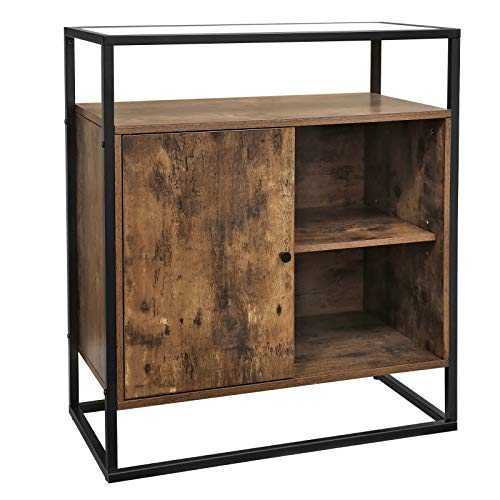 VASAGLE Floor Standing Cabinet, Dining Storage Cabinet, Cupboard and Console Table with Stable Tempered Glass Top, for Living Room, Hall, Easy Assembly, Industrial Design, Rustic Brown LSC12BX