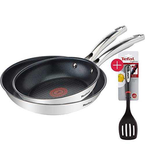 Tefal G48522 Induction Pan Set 3 Pieces 20 + 28 cm Pan + Ingenio Spatula Titanium Force Non-Stick Coating Cool Touch Stainless Steel Handles Suitable for Induction Cookers Non-Stick Frying Pan