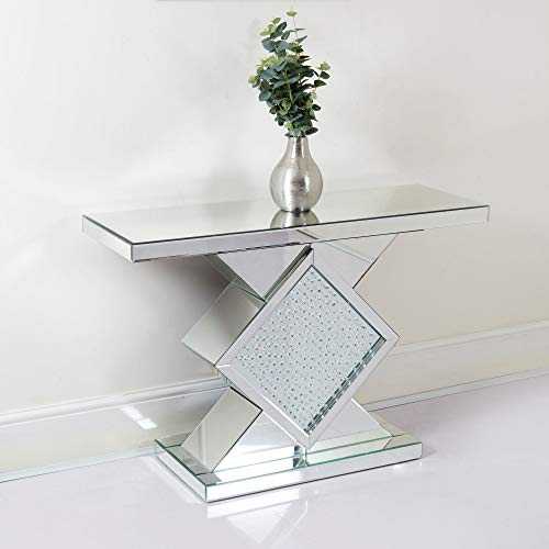 Abreo Diamond Crush Crystal Sparkle Mirrored Console Table Silver Black (Floating Crystal Diamond Console Table)