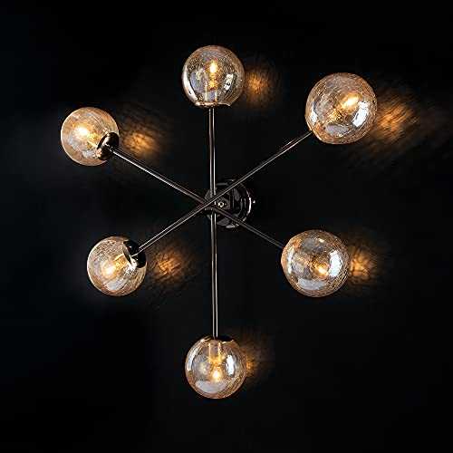 Ceiling light modern design black chrome with crackle blown glass balls 6 lights bon-186