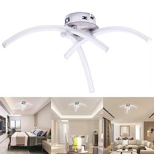 ALLOMN LED Ceiling Light, Chandelier Lamp Modern Curved Design Ceiling Light with 3 Curved Light for Living Room Bedroom Dining Room 18W (Cold White)