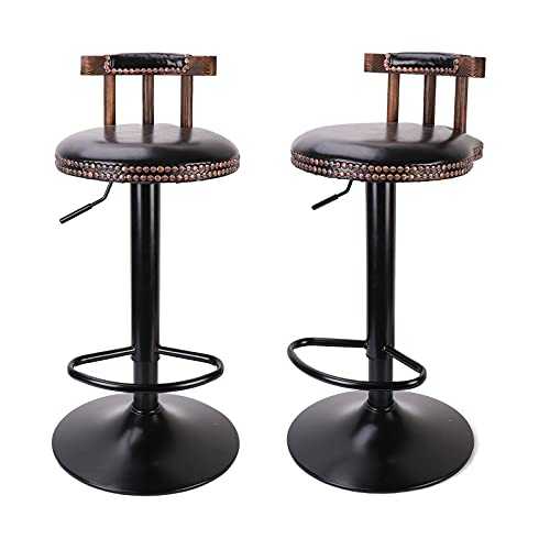 Bar Stools set of 2 Retro Bar Chair 360°Swivel Comfort Seat Kitchen Stool,Wood + Leather + Metal Mix Art Element Rustic Bar Stools Create You Own Personal Home Bar