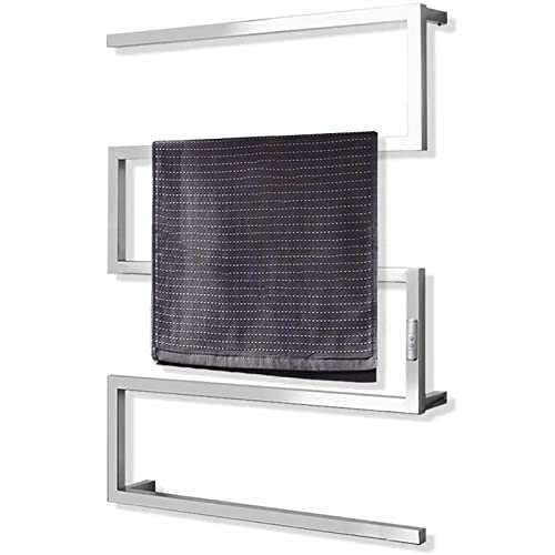 ZZJCY Silver Towel Rail Radiator, Small Towel Radiator with 1-8H Timer And Thermostat, Straight Chrome Towel Radiator, Electric Heated Towel Rail, 89W Bathroom Radiator,Plug in